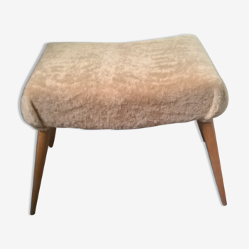 Scandinavian ottoman stool in beech and sheepskin