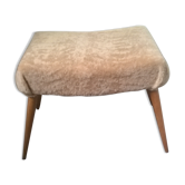 Scandinavian ottoman stool in beech and sheepskin