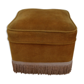Mustard velvet pouf with fringes
