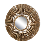 White bohemian raffia rattan and macrame sun mirror 40cm
