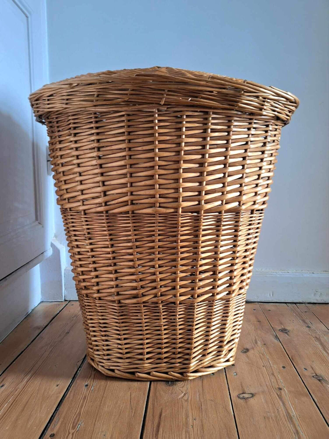 Large vintage rattan basket, retro wicker decoration