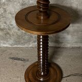 Neo-rustic floor lamp in turned wood in the style of Charles Dudouyt