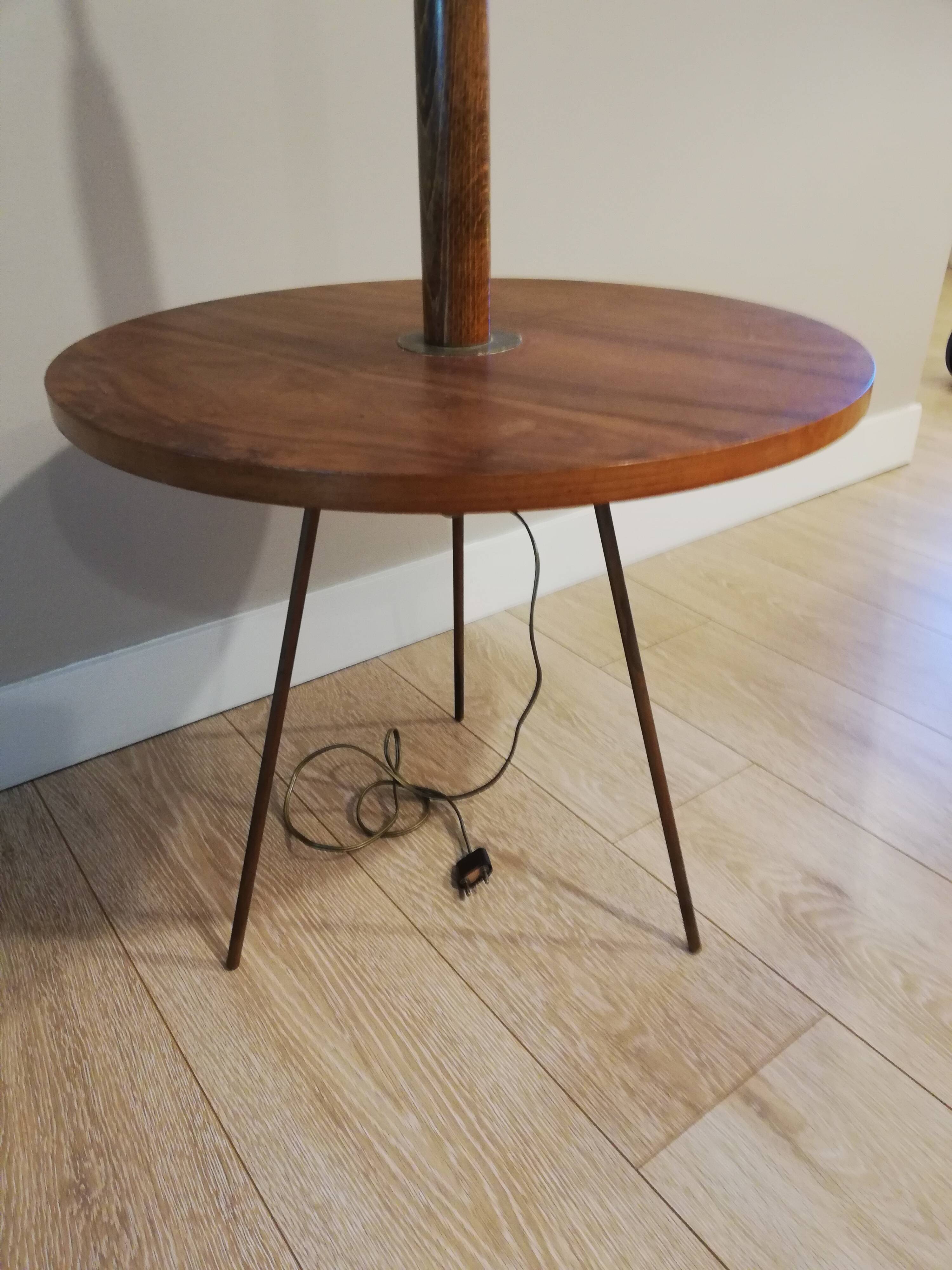 60s walnut and brass tripod lamp