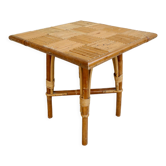 coffee table, rattan checkerboard sofa end