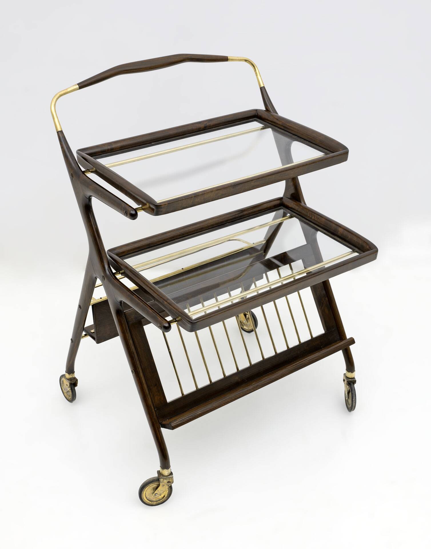 Mid-Century Italian Walnut and Brass Bar Cart, 1950