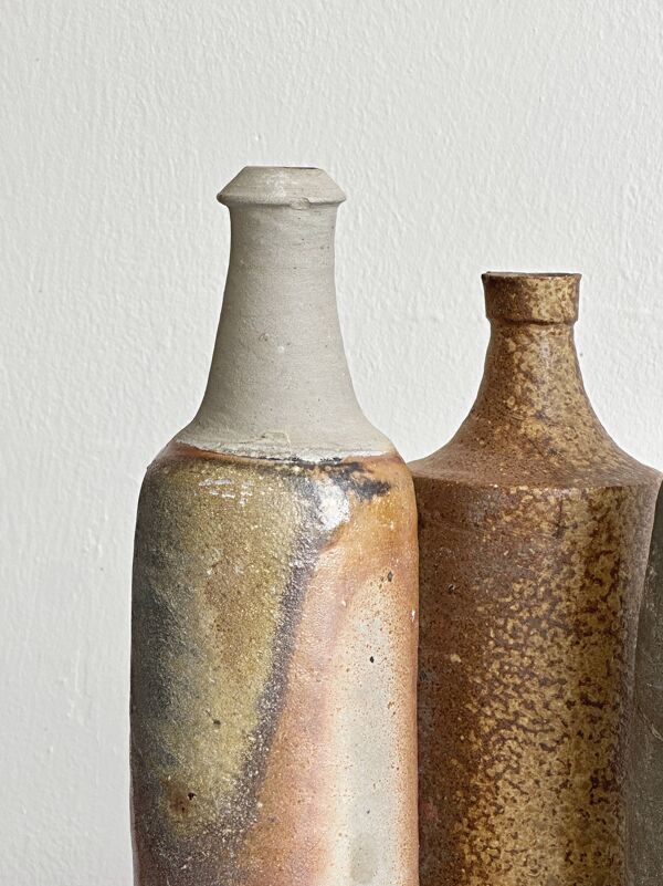 Lot de 3 bouteilles anciennes en grès