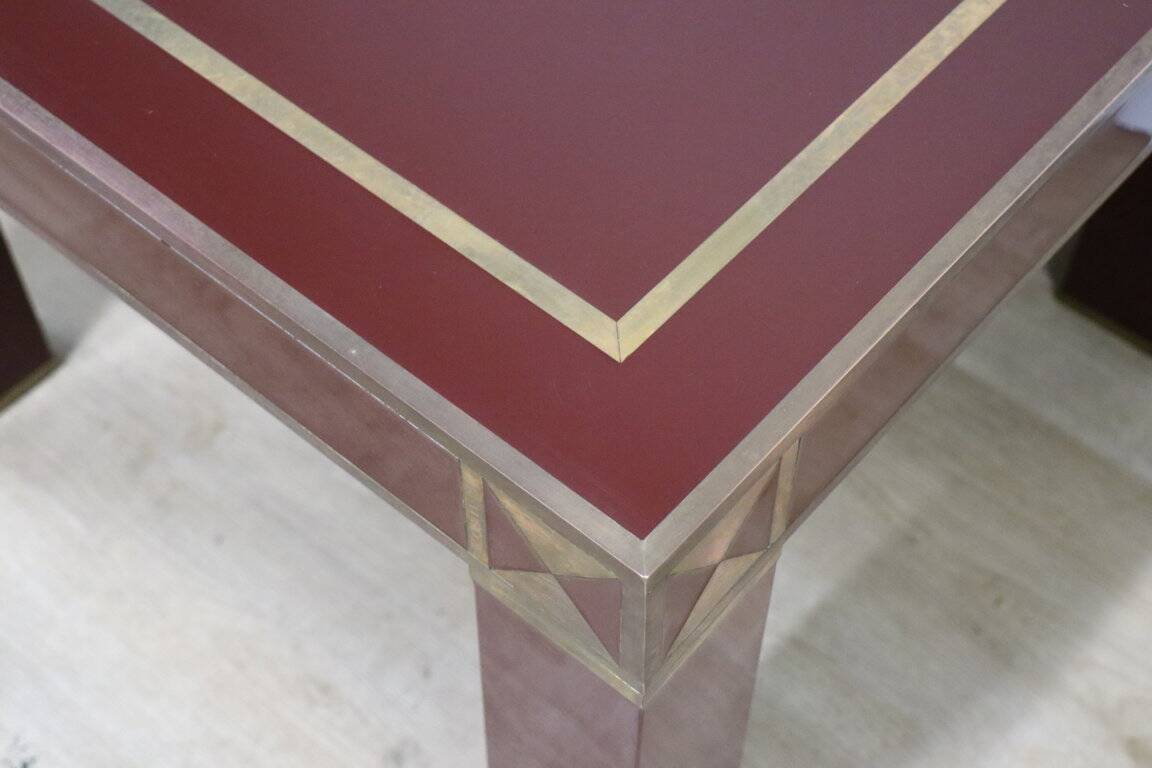 Vintage Jean-Claude Mahey coffee table in lacquered wood and brass, 1970