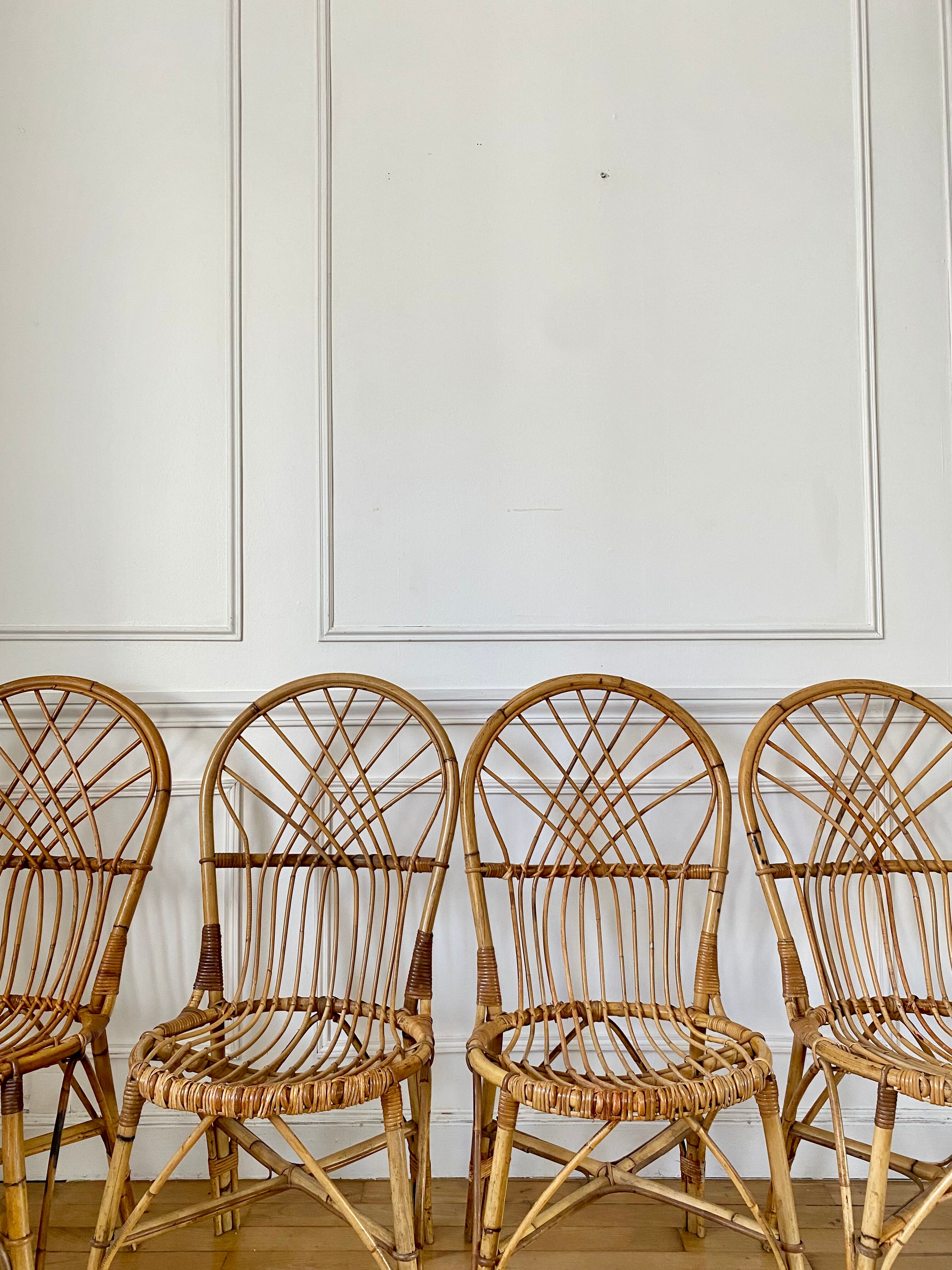 4 vintage rattan chairs