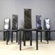 Vintage black leather high back dining chairs, set of 6, 1980s