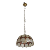 French Vintage Capiz Shell Hanging Pendant Light in Brown & White Gold Trim