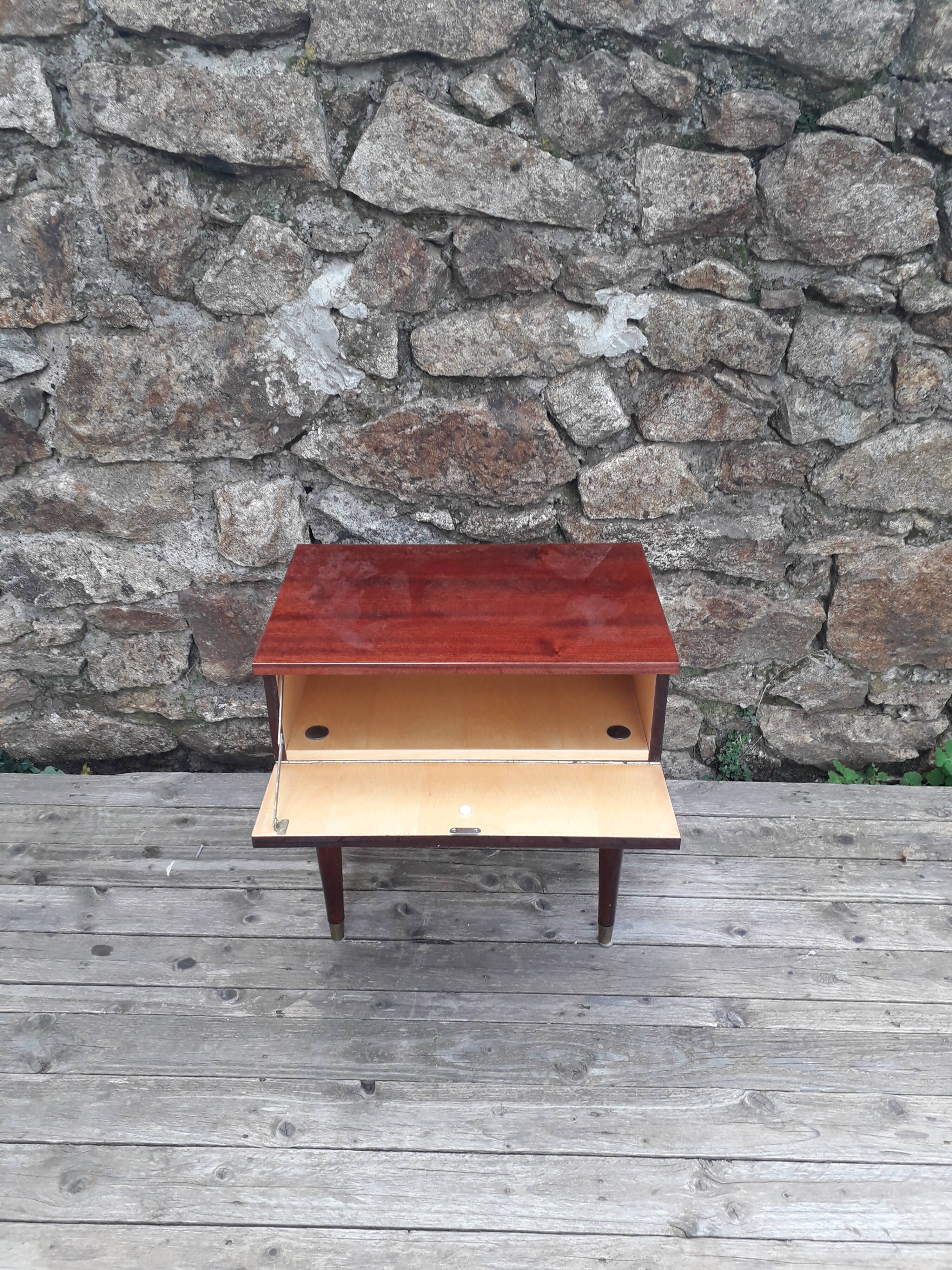 Vintage bedside table - varnished wood - tilting door - 1960s