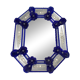 Elegant Italian Octagonal Murano Glass Mirror with Blue Floral Carved Detal