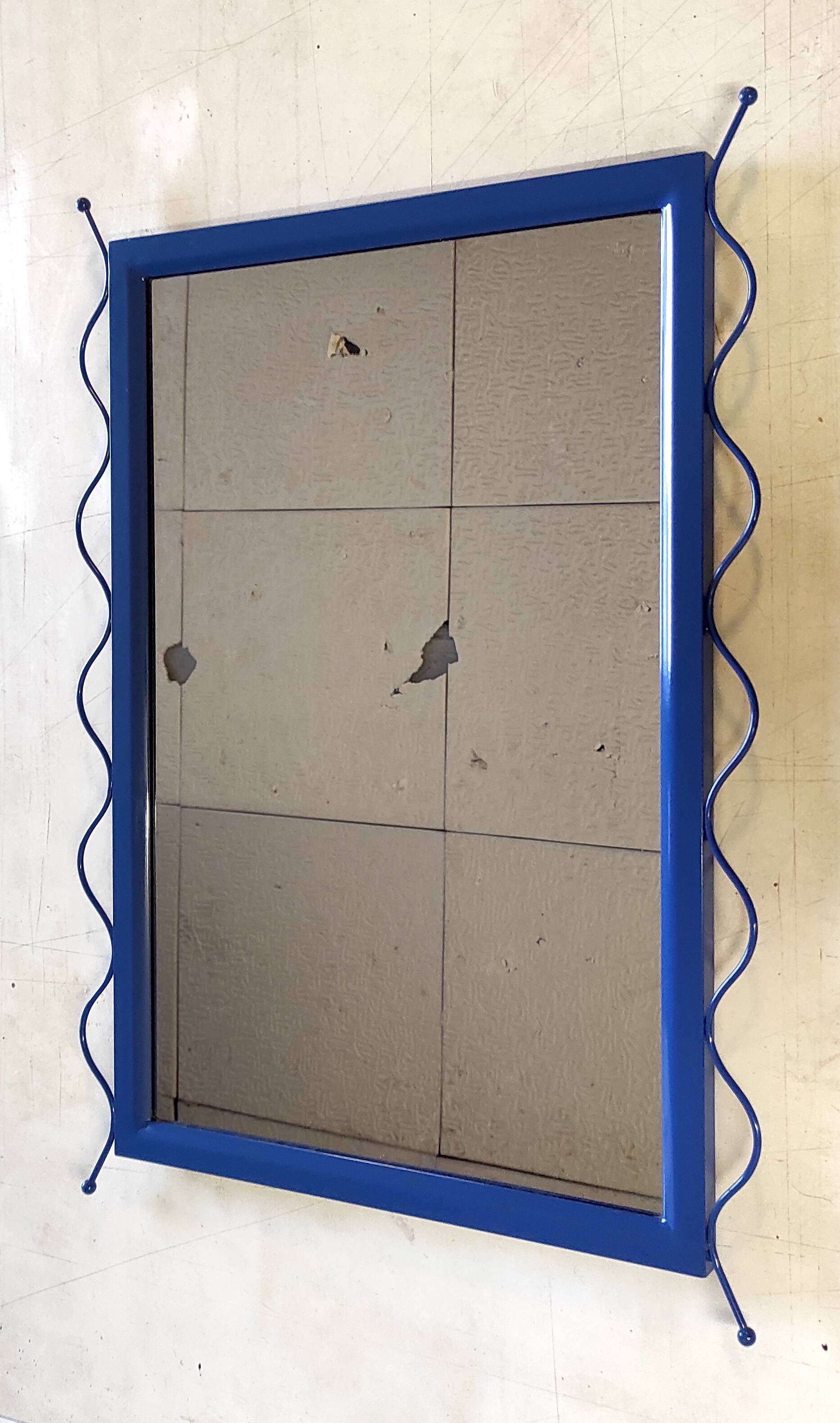 Mirror in blue metal - 1980s/90s