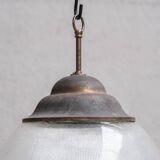 Large Two Part Holophane Style Mid-Century Pendant Light