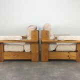 Pair of brutalist armchairs solid pine 60s-70s