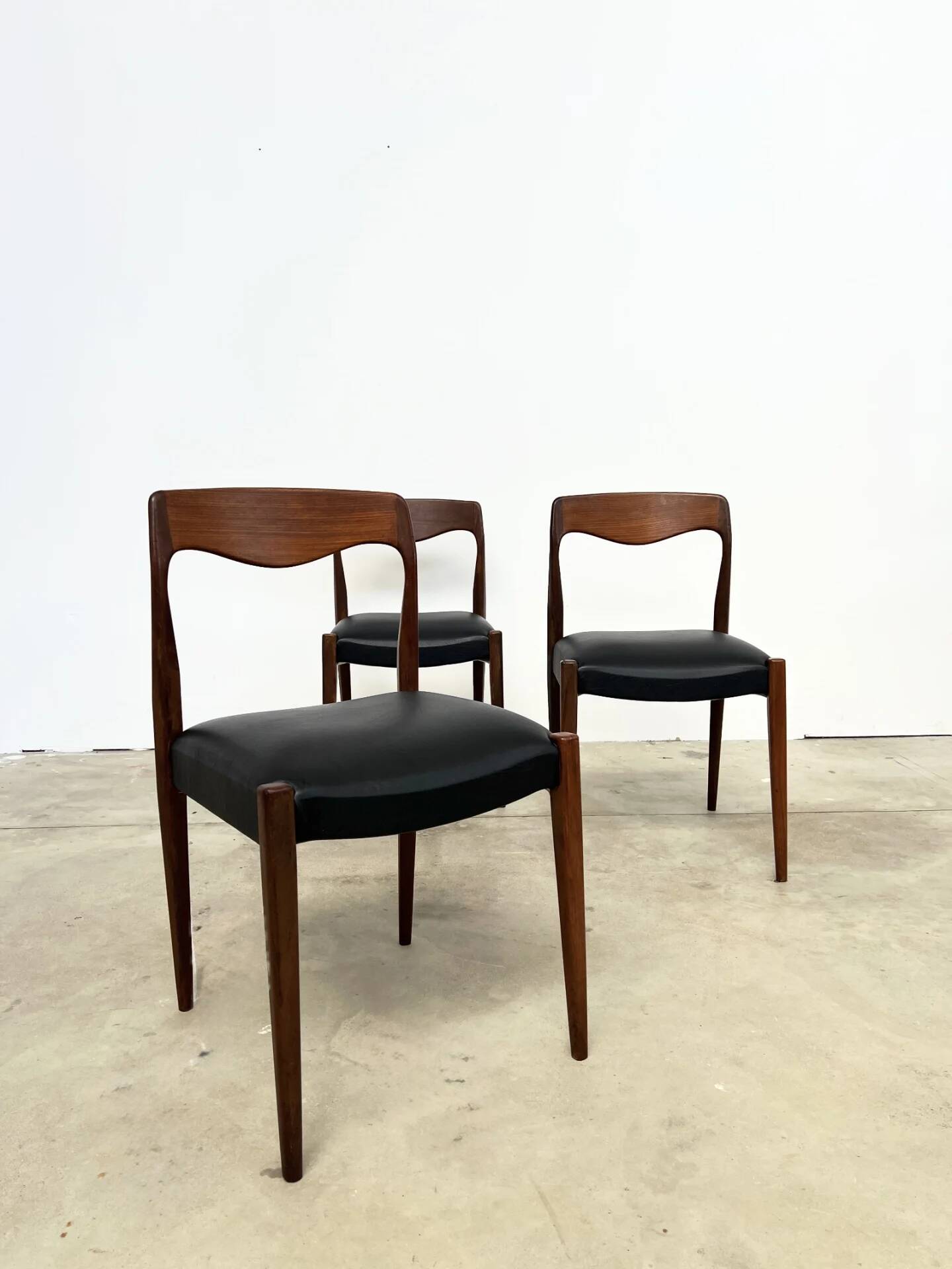 Scandinavian teak chair with black leatherette — Otto Møller style, 1960s