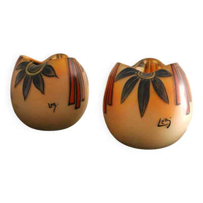 Paire de vases boules Legras Art Déco à décor oranger