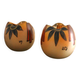 Pair of Legras Art Deco ball vases with orange tree decoration