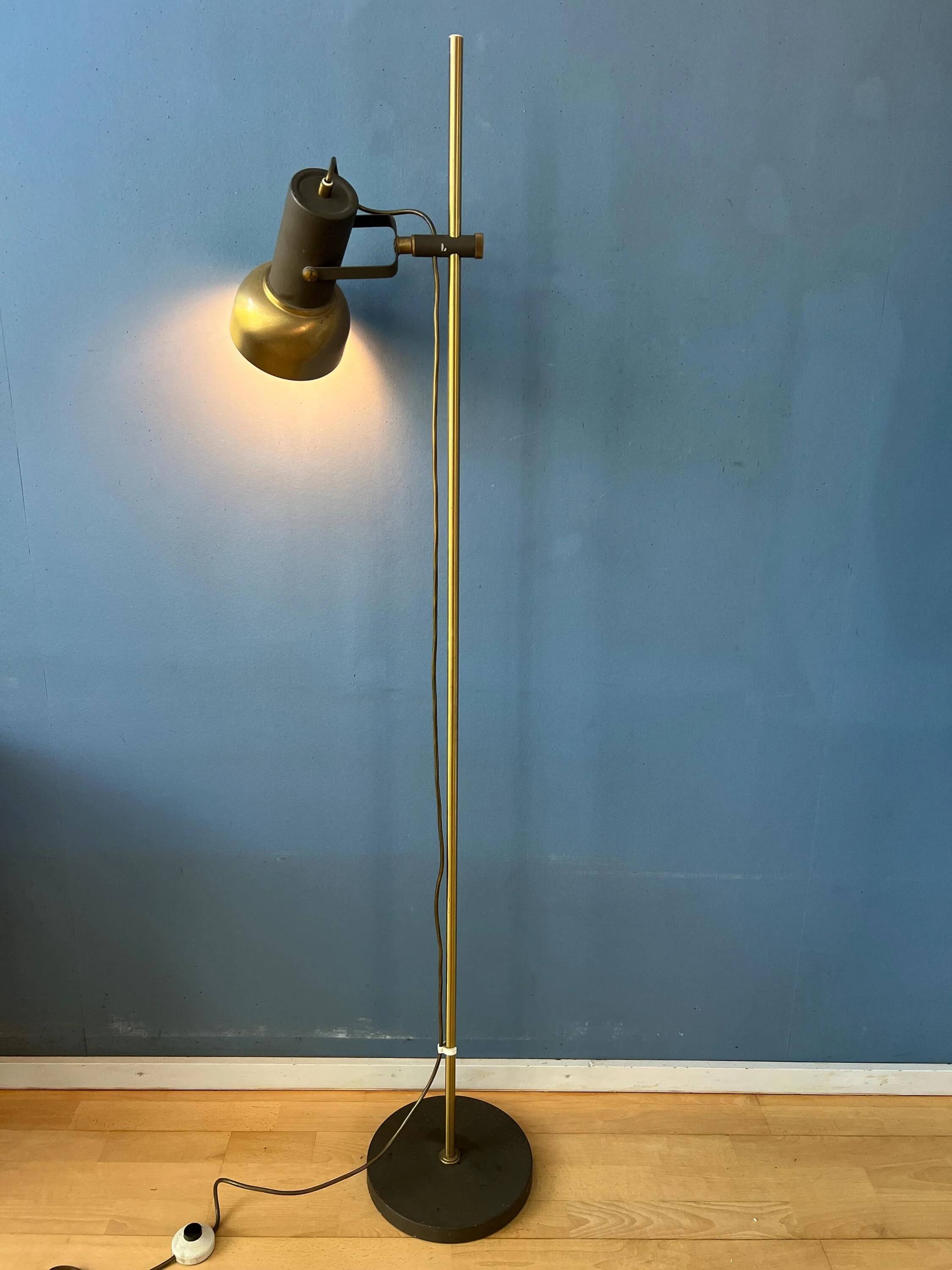 Lampadaire vintage en laiton avec spot orientable