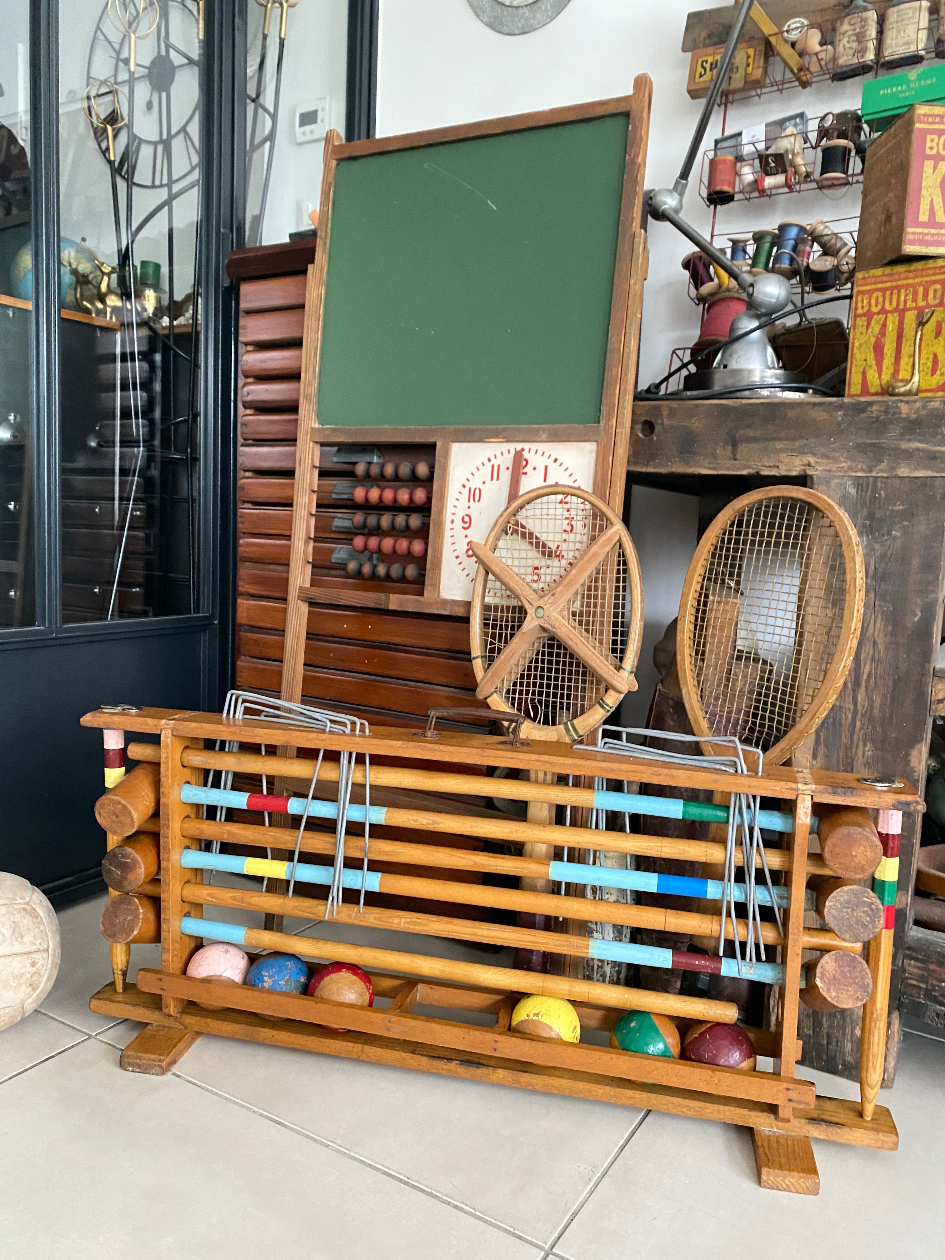 Old wooden croquet game