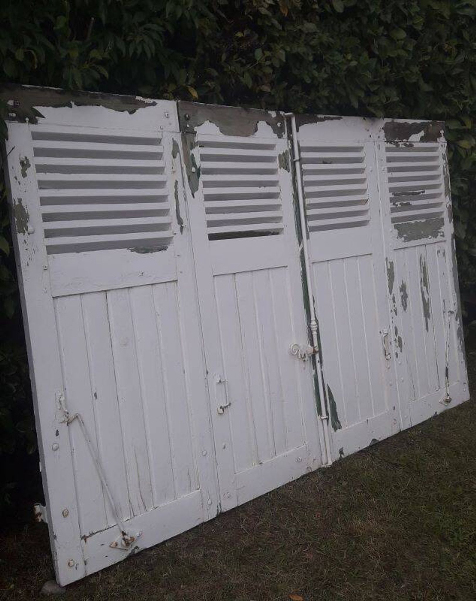 Volets 4 vantaux H148xL245cm persiennes chêne anciens paire 1