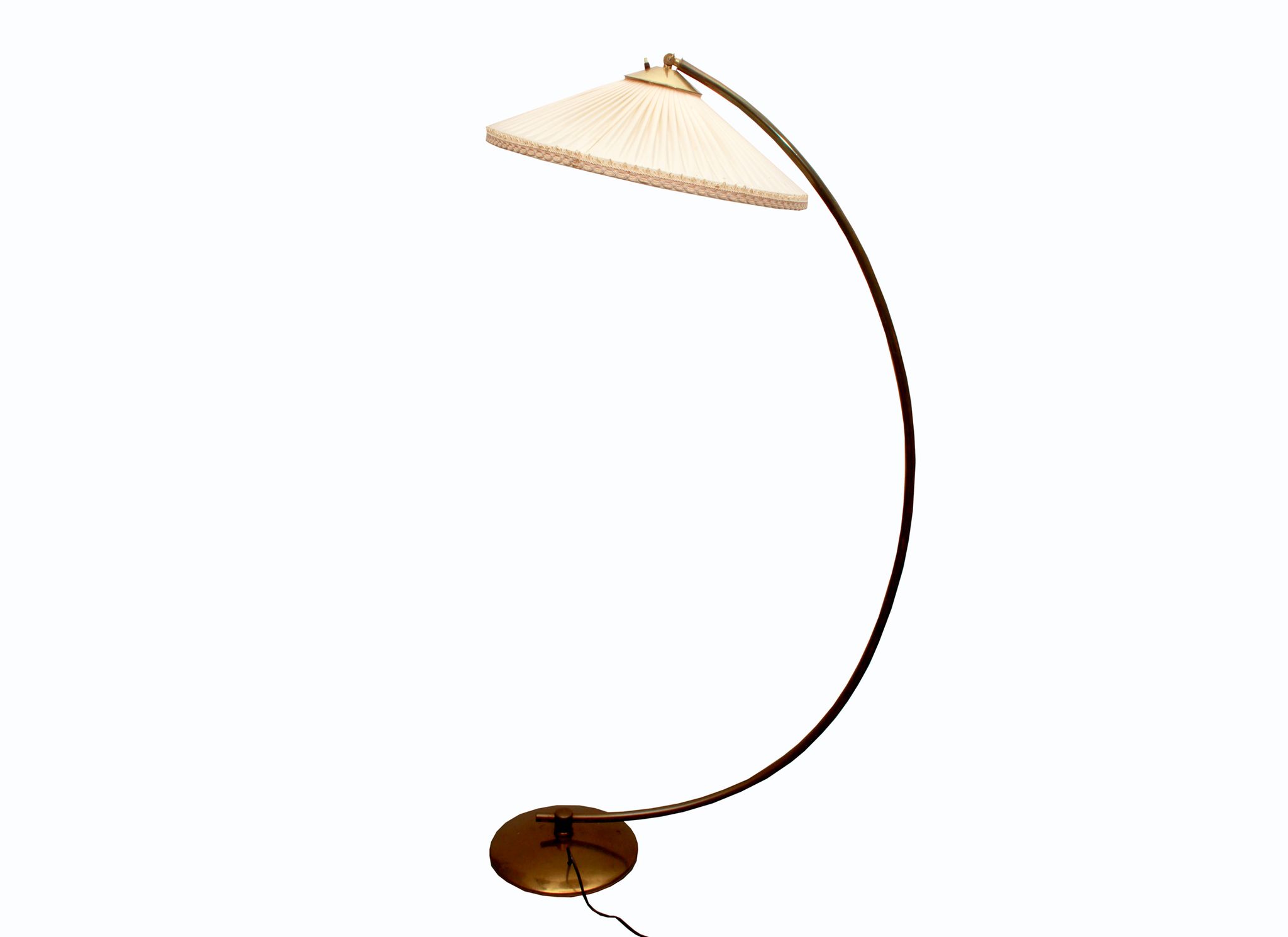 Lampadaire des années 1950 en laiton avec abat-jour plisée