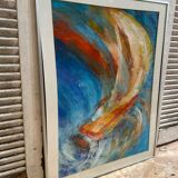 Old Oil On Paper JULIE Boat 89 + Grey Aluminum Frame