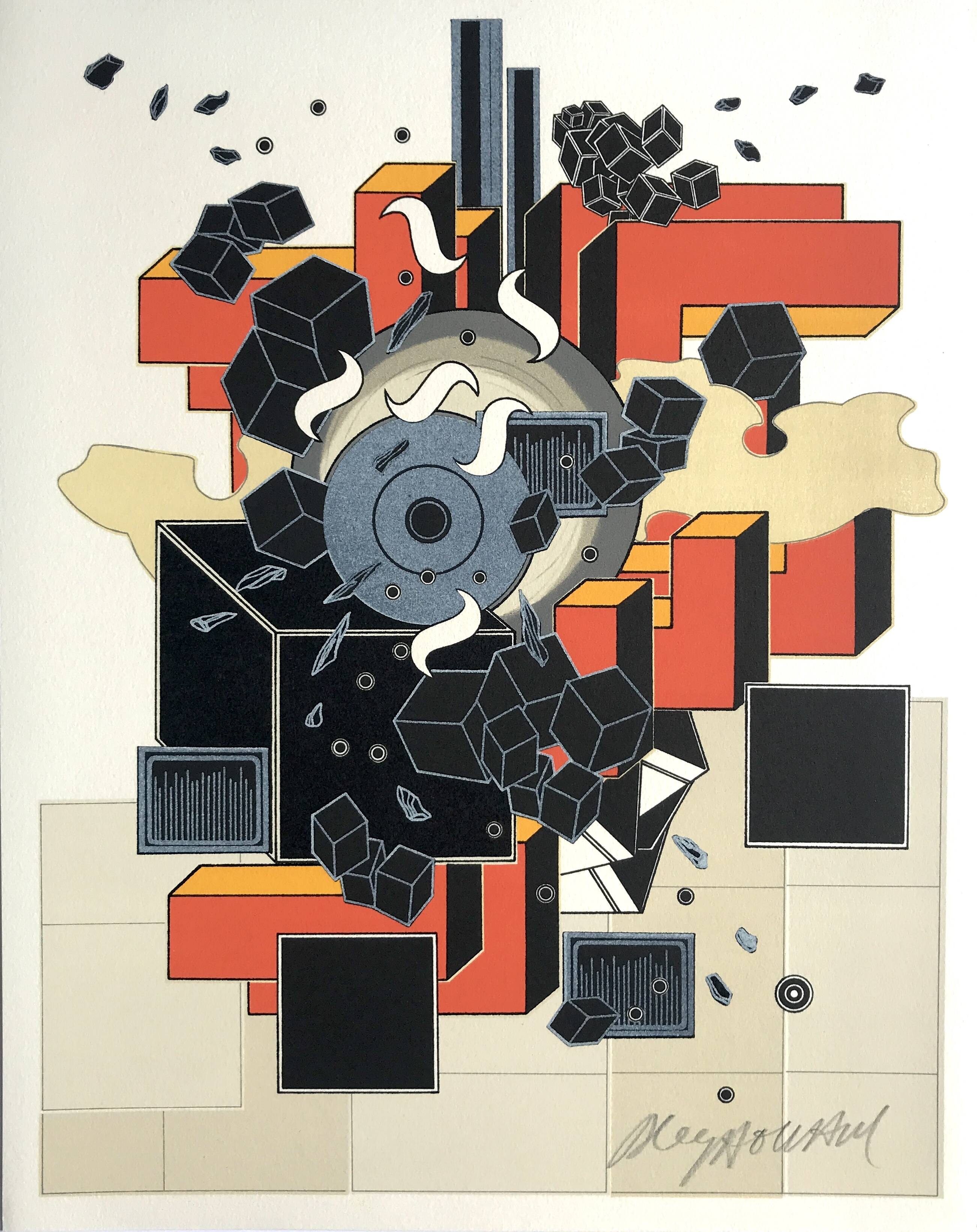 Alain le yaouanc, the fire, 1978. original lithograph signed in pencil.