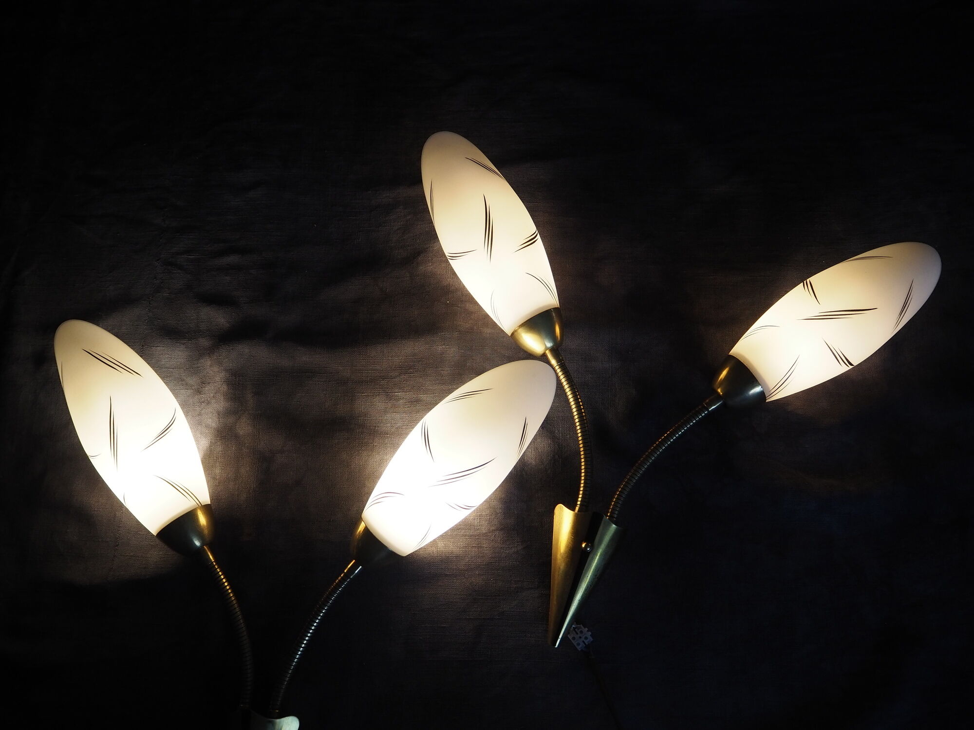 Pair of double opaline and brass wall lights from the 1960s-1970s.
