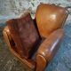 Fauteuil club français vintage en cuir, années 1940–1950 – fauteuil en cuir pleine fleur cognac