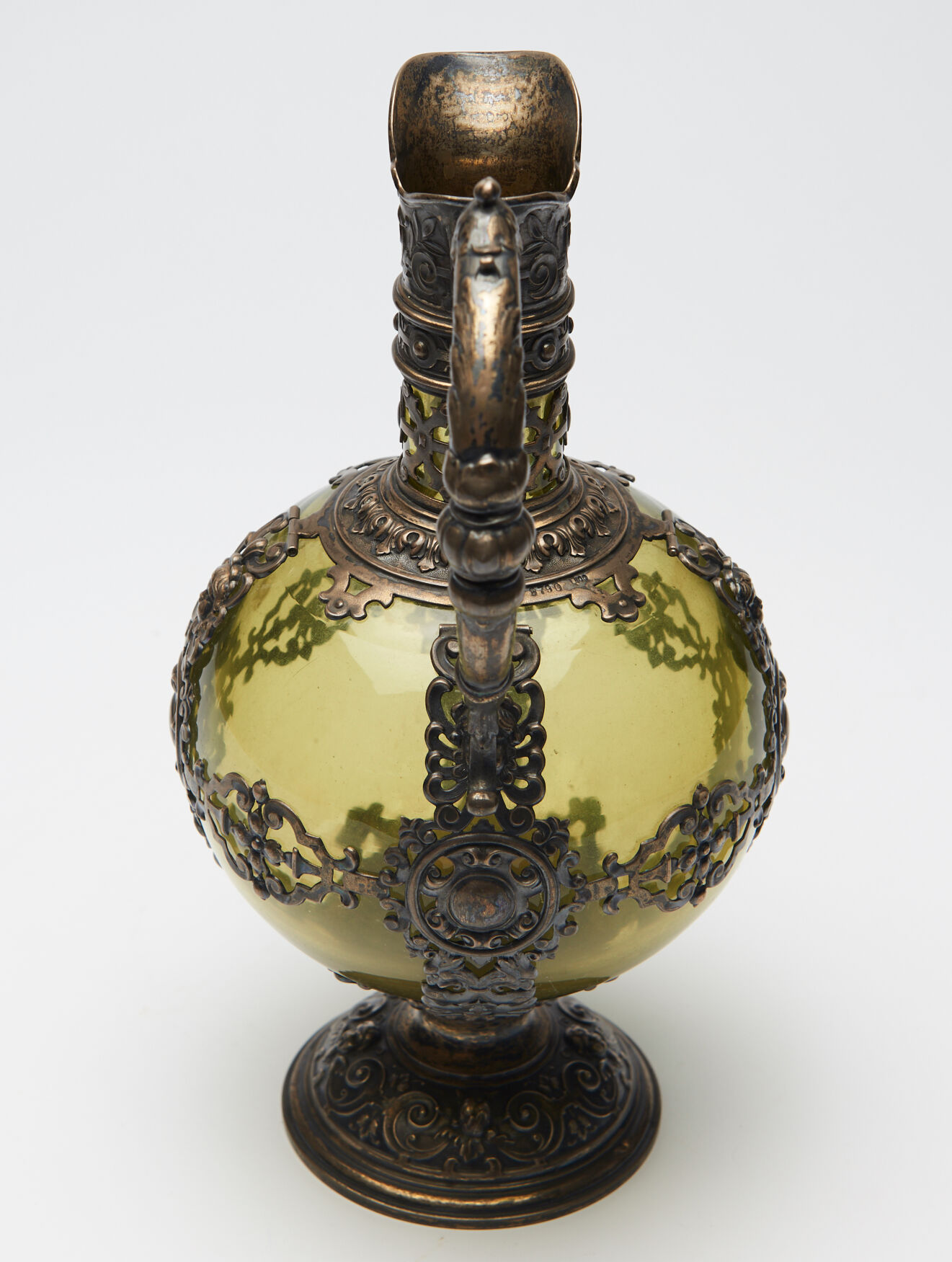 Nineteenth Renaissance style ewer in glass green and brass