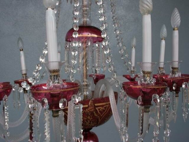Chandelier pendants 19th golden colored glass and gilding