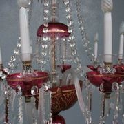 Lustre pampilles XIXème verre coloré doré et dorure