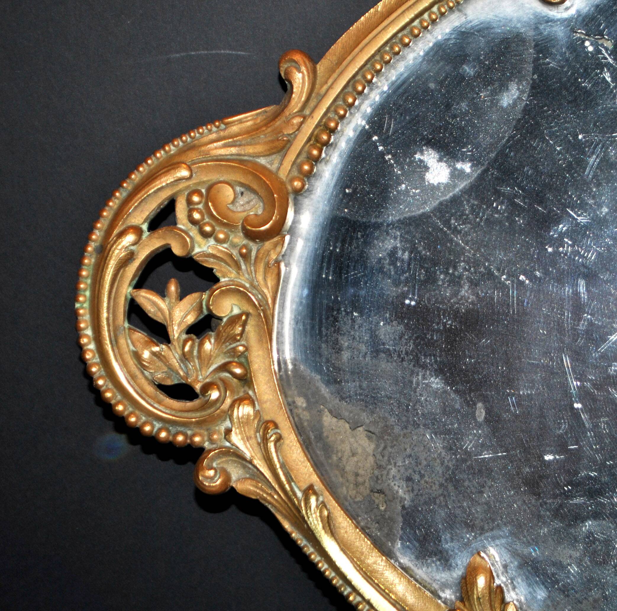 Antique mirror tray Centerpiece mainly in bronze and mercury glass