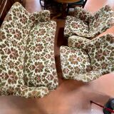 Fauteuils et canapé vintage pieds compas 1950 ancien motif floral