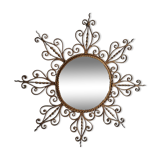 Miroir soleil en métal doré vintage