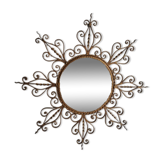 Miroir soleil en métal doré vintage