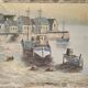 Oil on canvas - Marine, fishing port in a village signed Billings