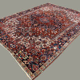 Antique heriz rug 353x263 cm wool oriental hand made carpet red, brown, blue