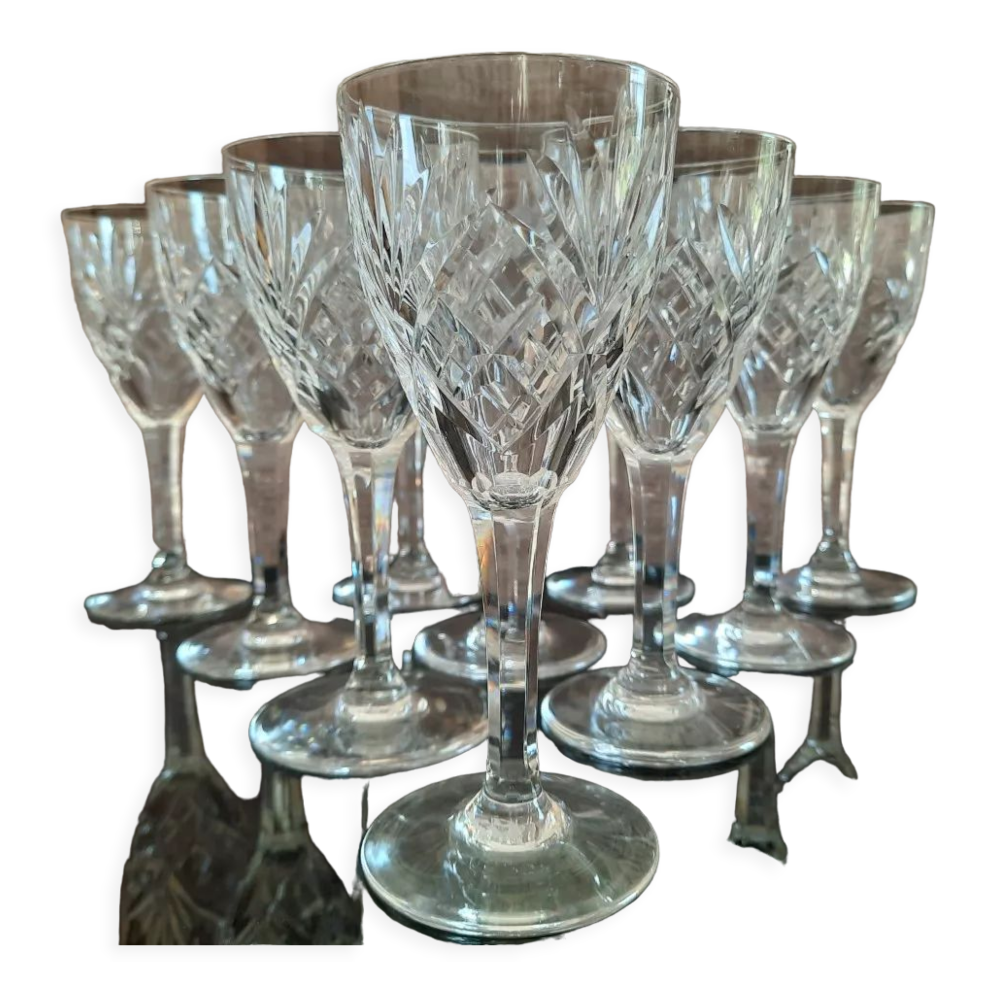 Set of 10 antique crystal glasses