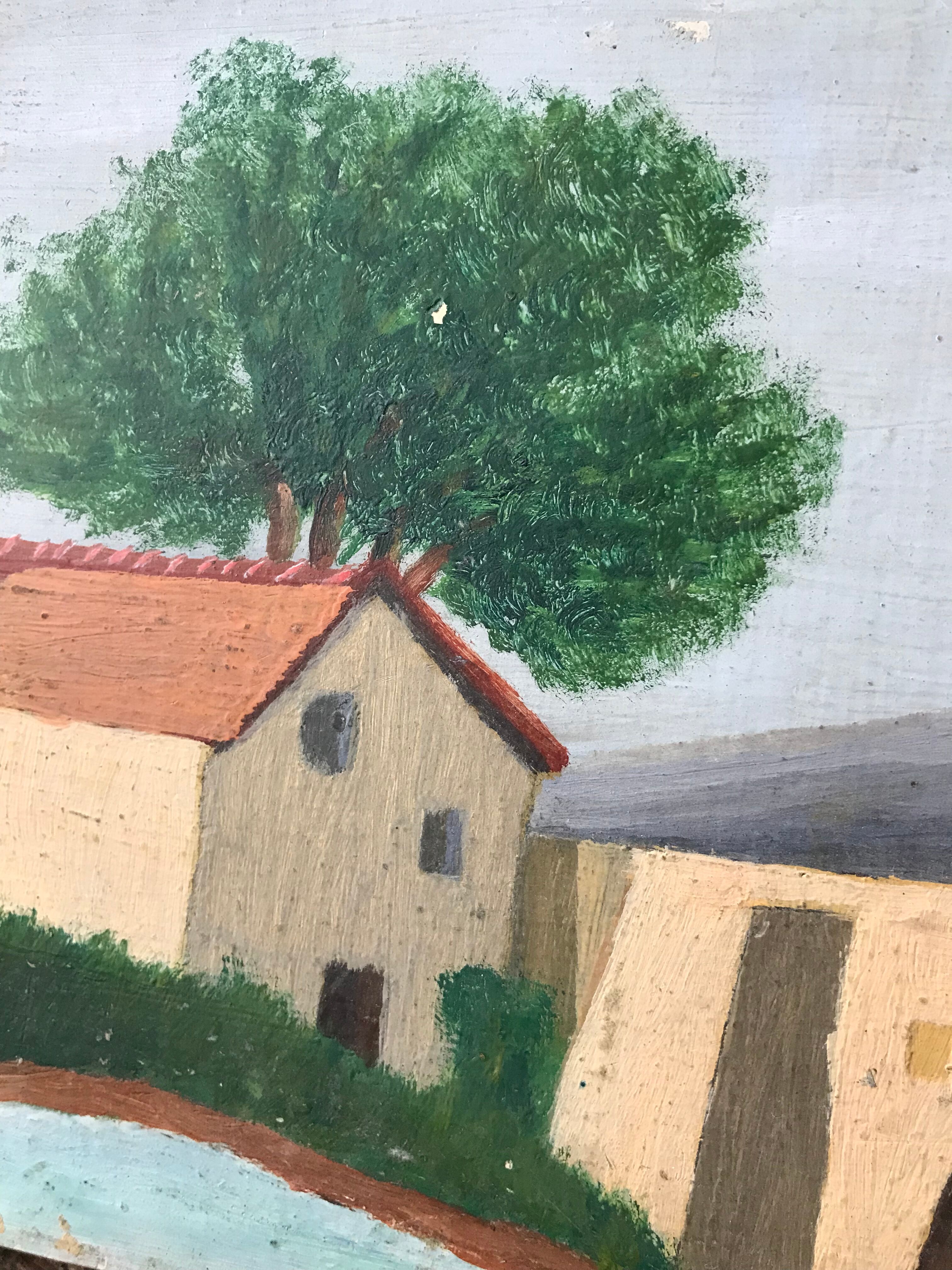 Painting oil old naïve landscape
