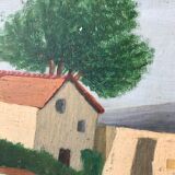 Peinture huile ancienne paysage naïf