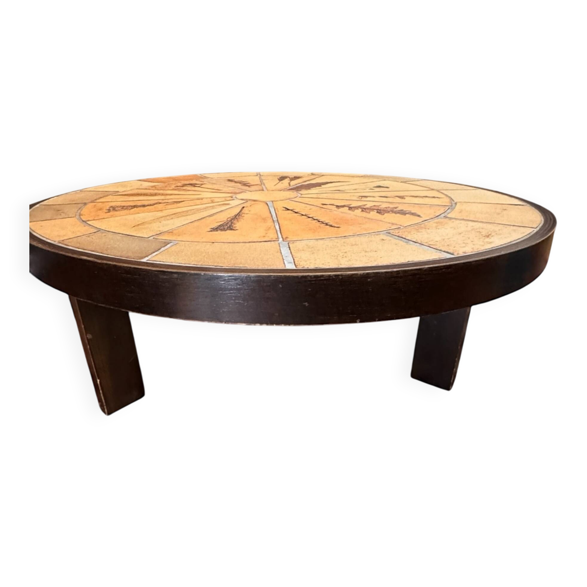 Roger Capron Herbier coffee table signed—vintage ceramic, Vallauris