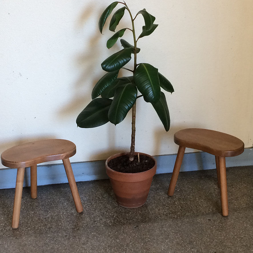 Pair of small wooden tripod stools