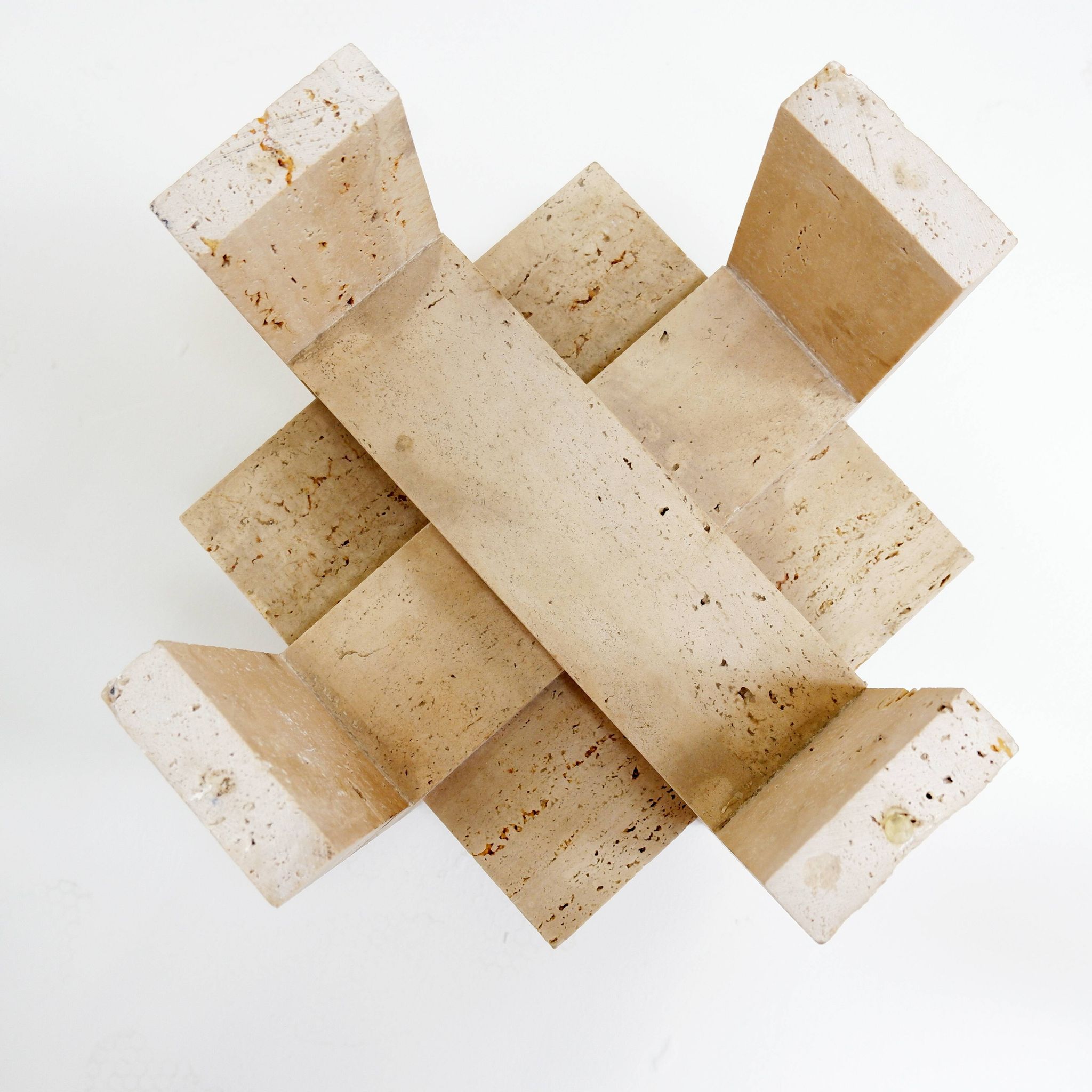 Pair of Travertine and Glass End Tables by Willy Ballez, Belgium 1970s