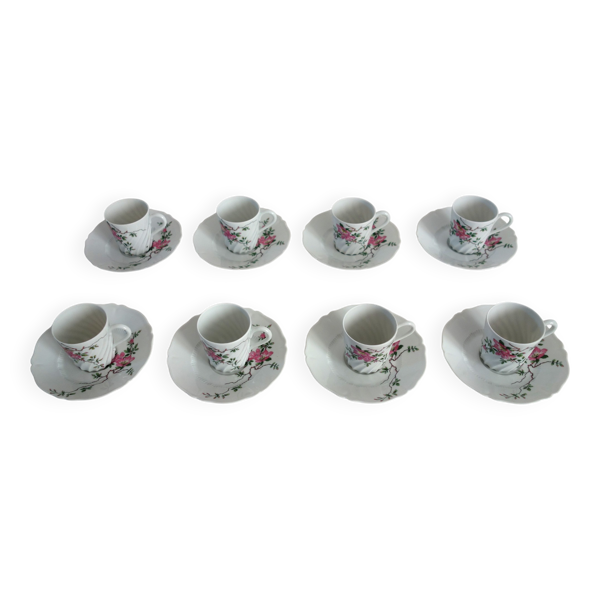 8 tasses à café modèle églantine, Haviland Limoges vintage