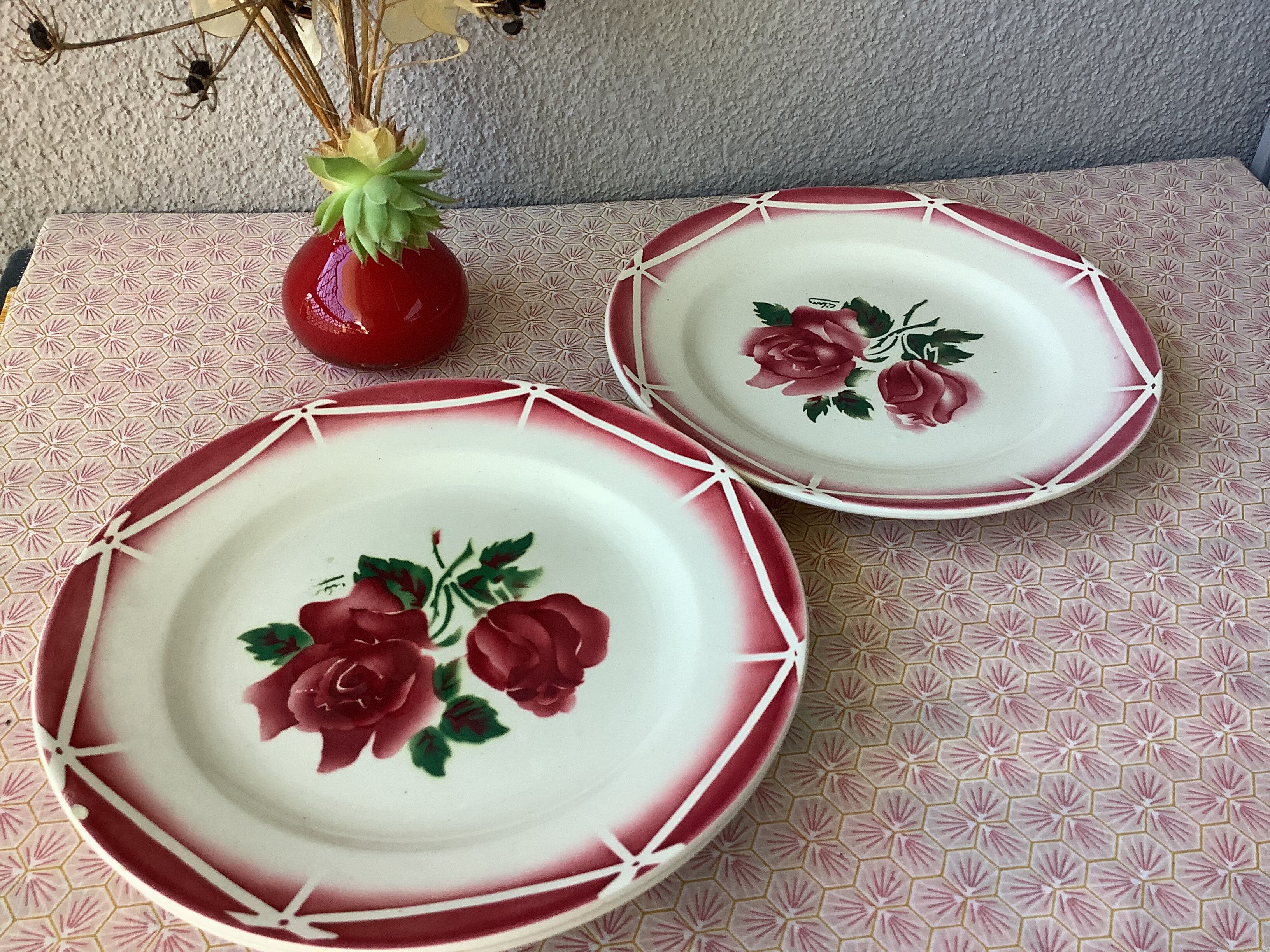 Plates Digoin Cibon Ironstone floral decoration