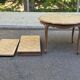 Round extendable dining table Louis XV stripped in solid oak 1950