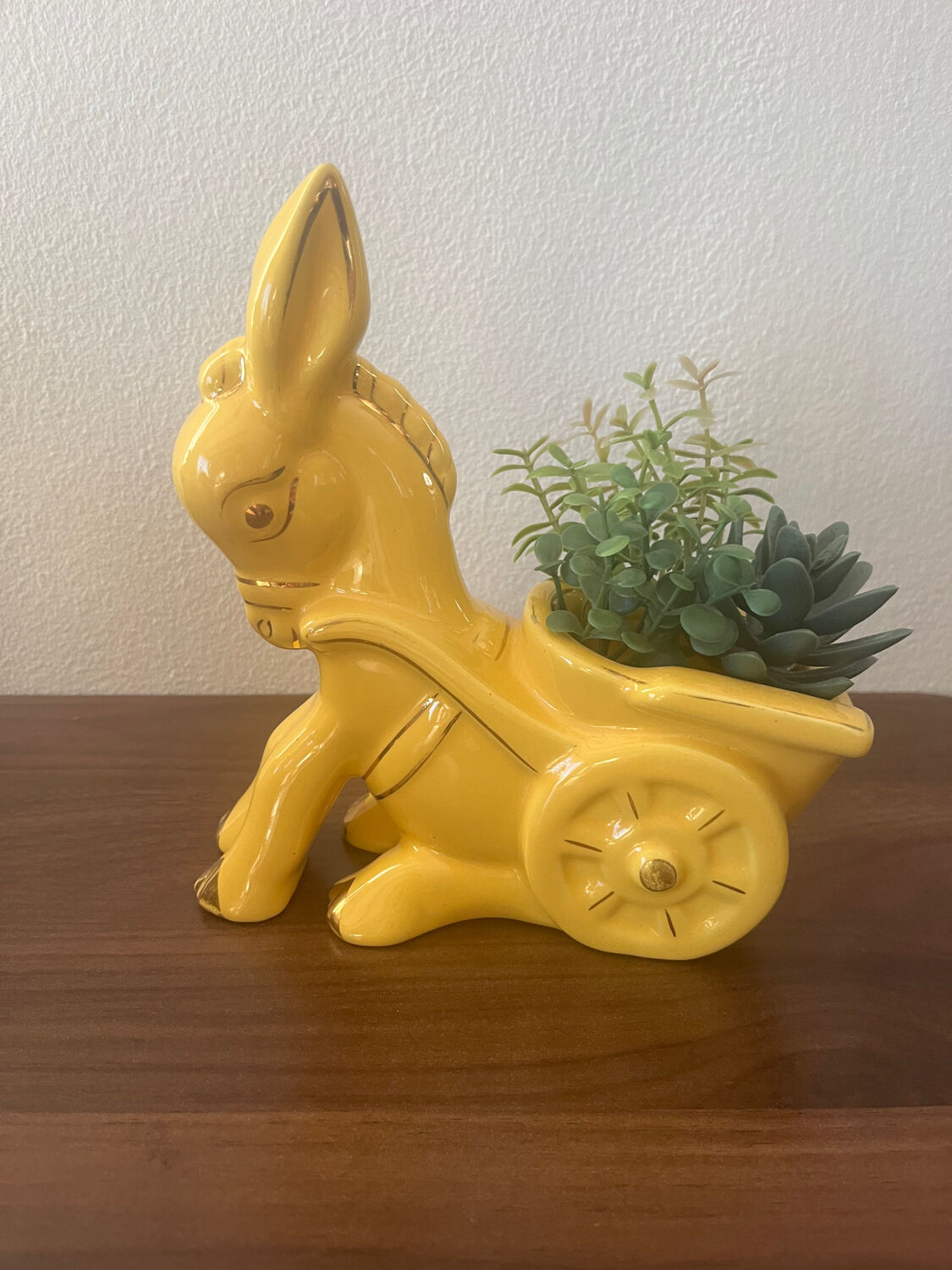 Figurine, vintage yellow ceramic donkey