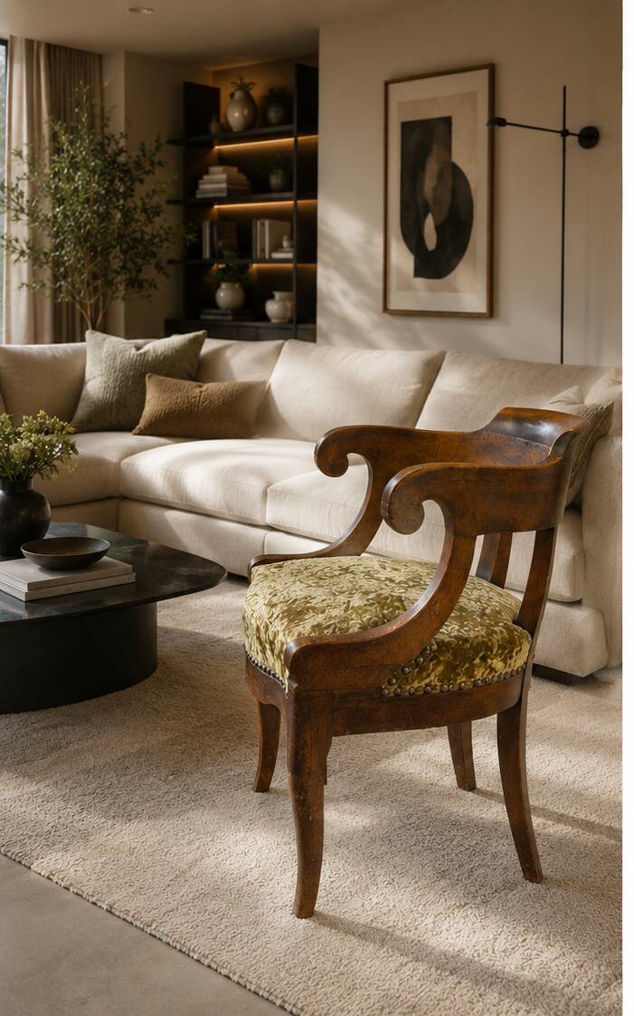 Restoration period armchair in solid walnut – France, circa 1820-1830